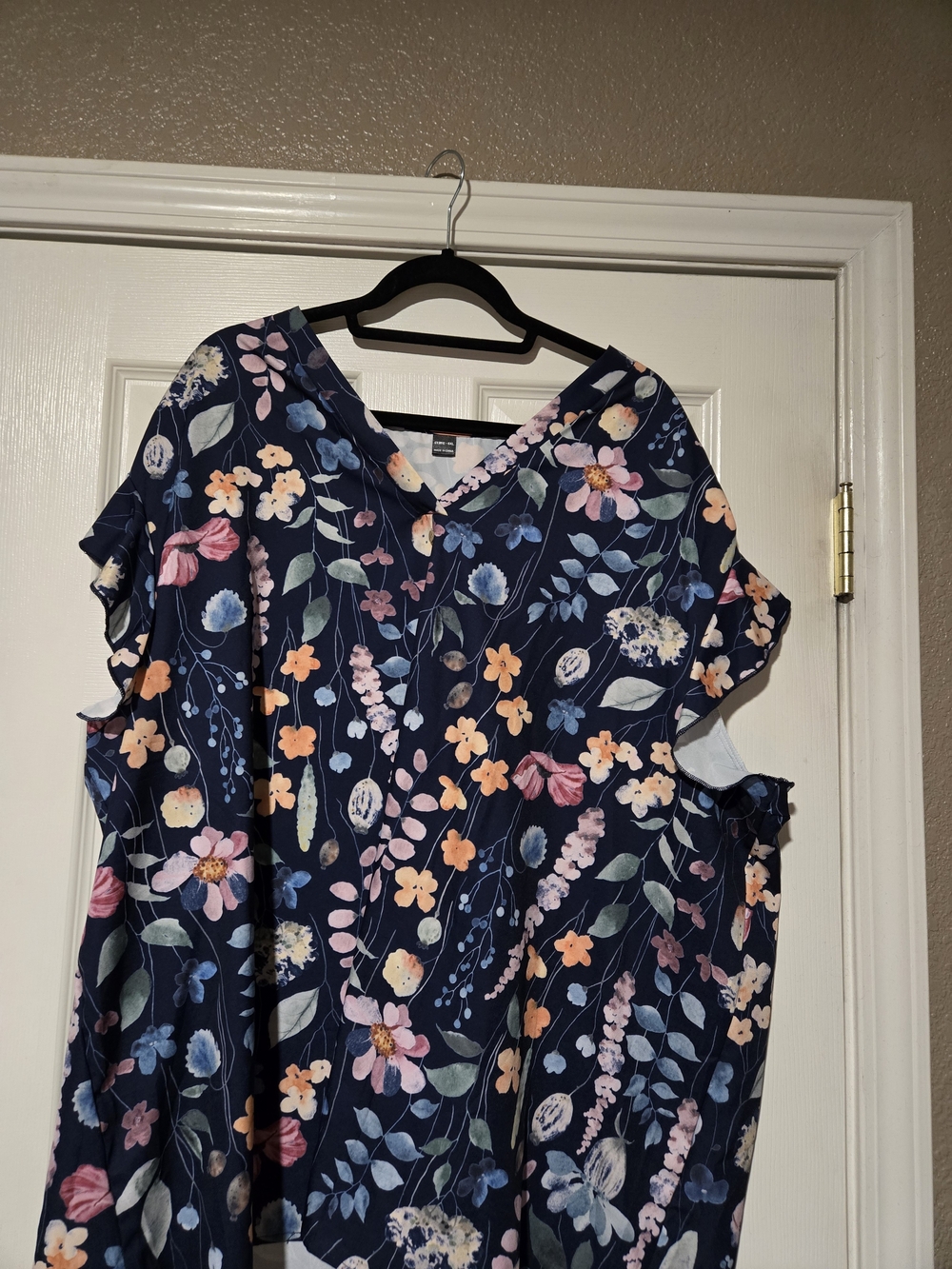 SHEIN Navy Floral V-Neck Short Sleeve Blouse